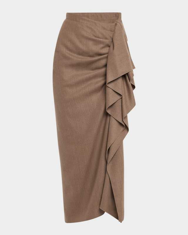 Draped Pinstripe Midi Skirt